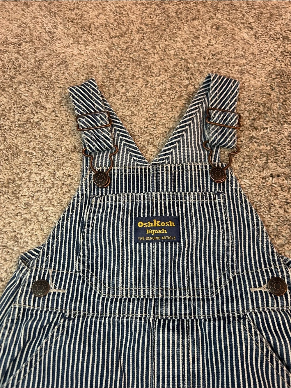 Vintage OshKosh B'gosh Hickory Stripe Vestbak Denim Overalls - Size 18 Months